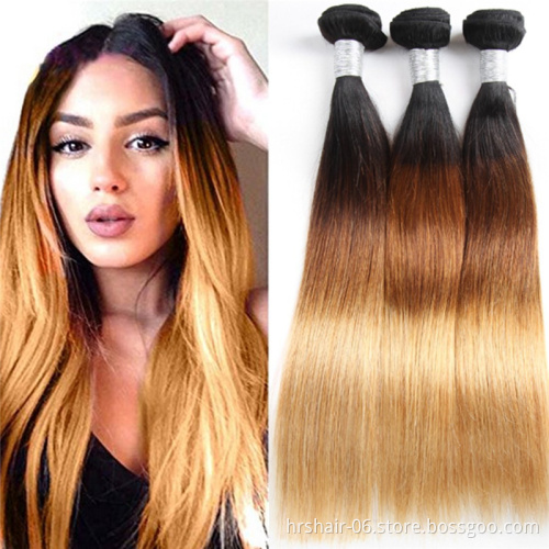 Ombre Brazilian Human Hair Bundle Light Brown 1B 4 27 Straight Hair Weave Extensions Hair Human Extension